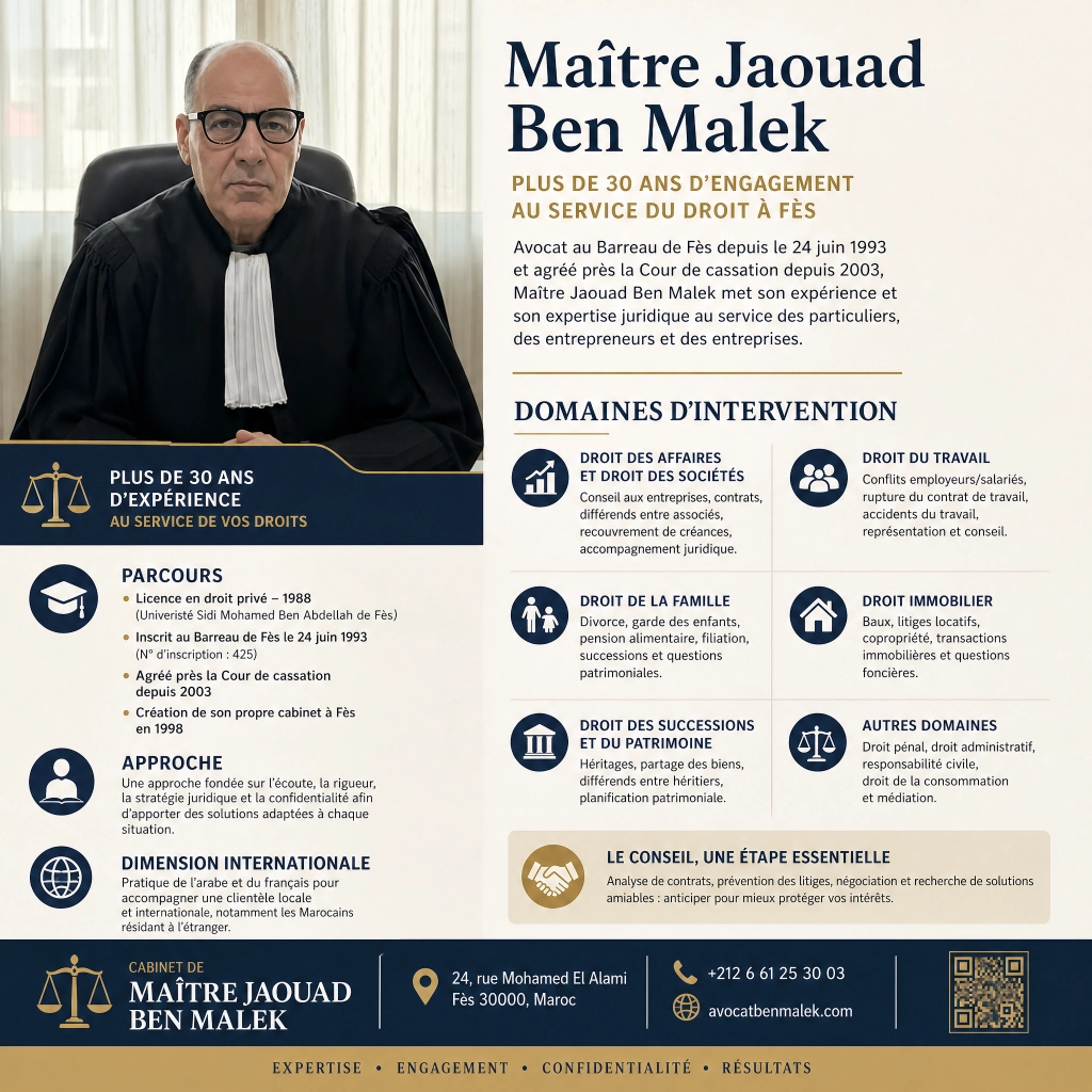 Maître Jaouad Ben Malek : plus de 30 ans d’engagement au service du droit à Fès